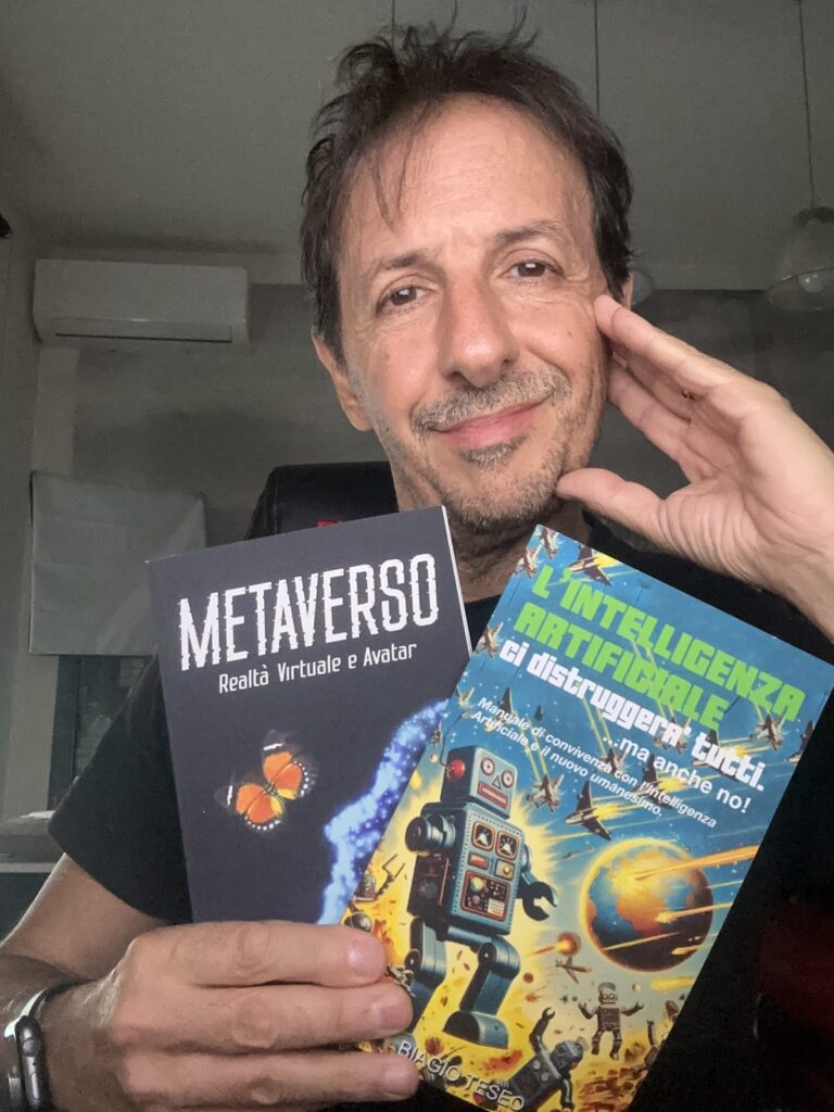 Biagio con in mano i suoi libri